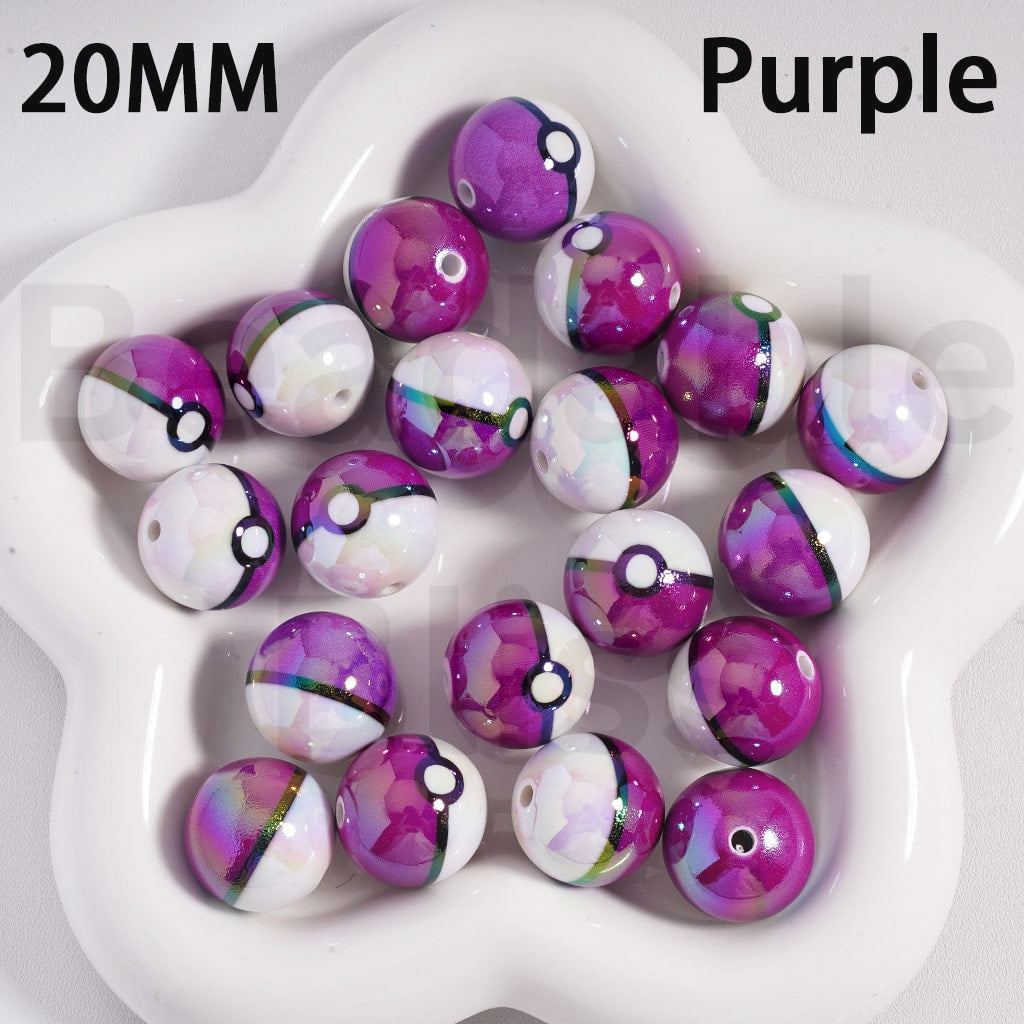 Acrylic Beads UV Coating Cute Pok Ball Pokemo Japanese Anime Solid Color 20MM