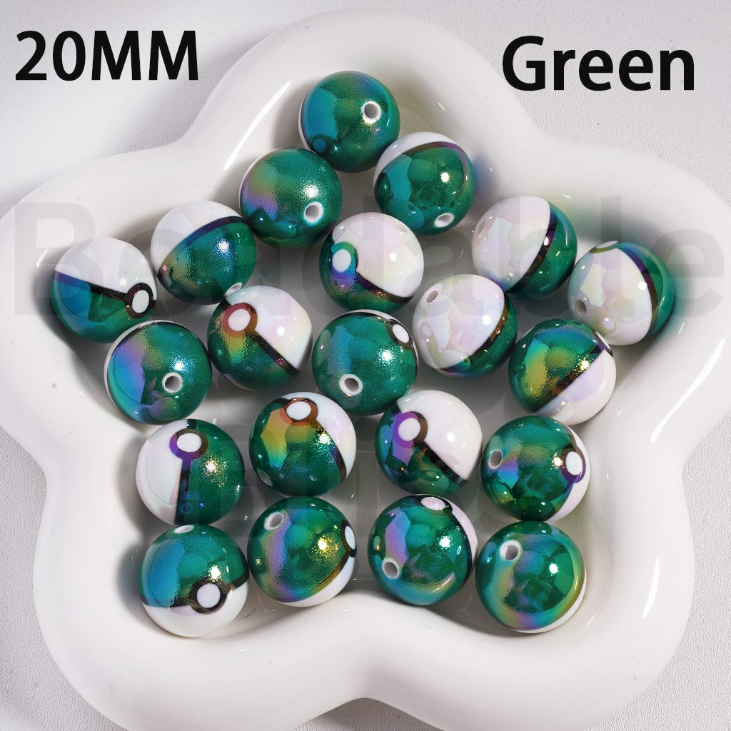 Acrylic Beads UV Coating Cute Pok Ball Pokemo Japanese Anime Solid Color 20MM