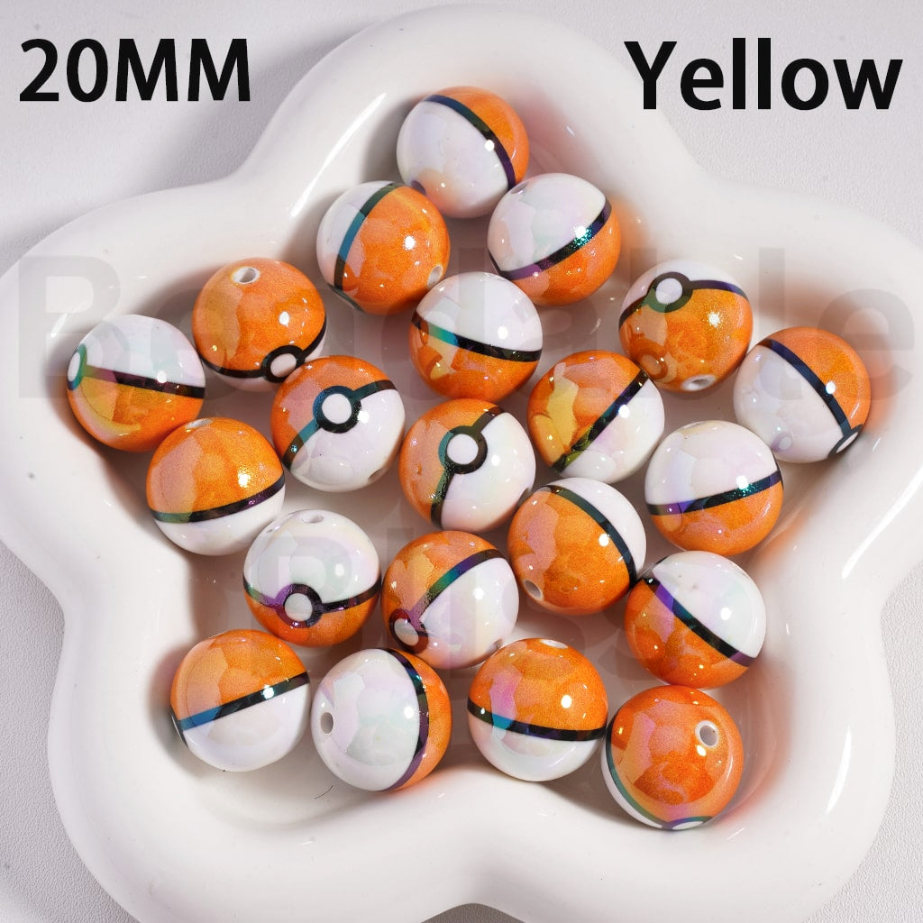Acrylic Beads UV Coating Cute Pok Ball Pokemo Japanese Anime Solid Color 20MM
