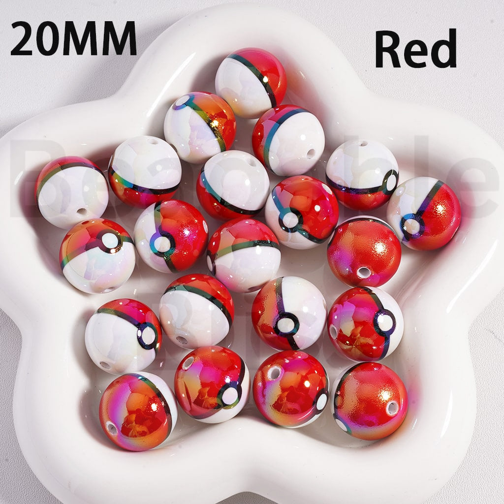 Acrylic Beads UV Coating Cute Pok Ball Pokemo Japanese Anime Solid Color 20MM