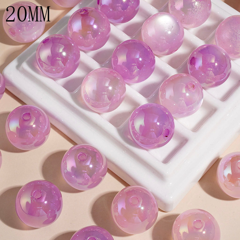 UV-Coated Round Acrylic Beads for Bracelets, Pink & Purple, 20MM
