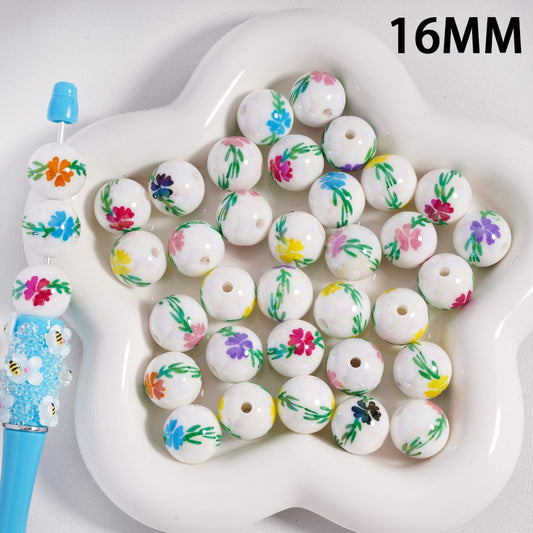 Acrylic Beads Mini Cute Flowers, White & Clear Color, 16MM