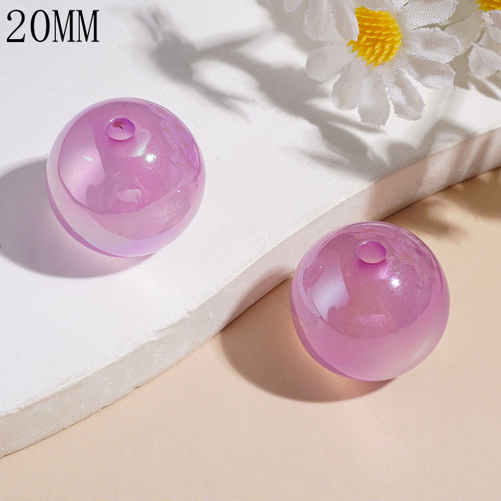 UV-Coated Round Acrylic Beads for Bracelets, Pink & Purple, 20MM