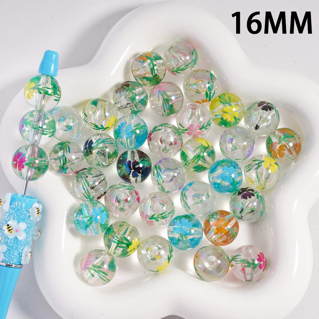 Acrylic Beads Mini Cute Flowers, White & Clear Color, 16MM