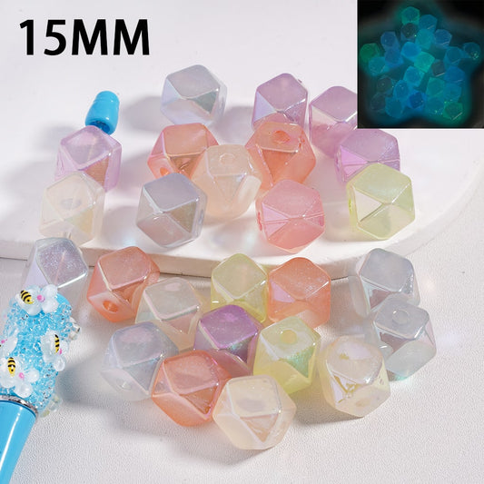 Acrylic Beads UV Coating Luminous Glitter Multi-Faceted, 15MM, Random Mix
