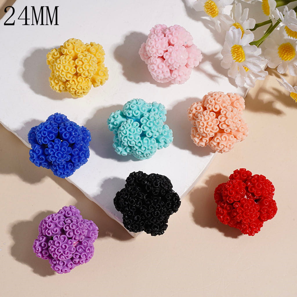 Clay Beads with Curly Flower, 24MM Multi-Color Random Mix