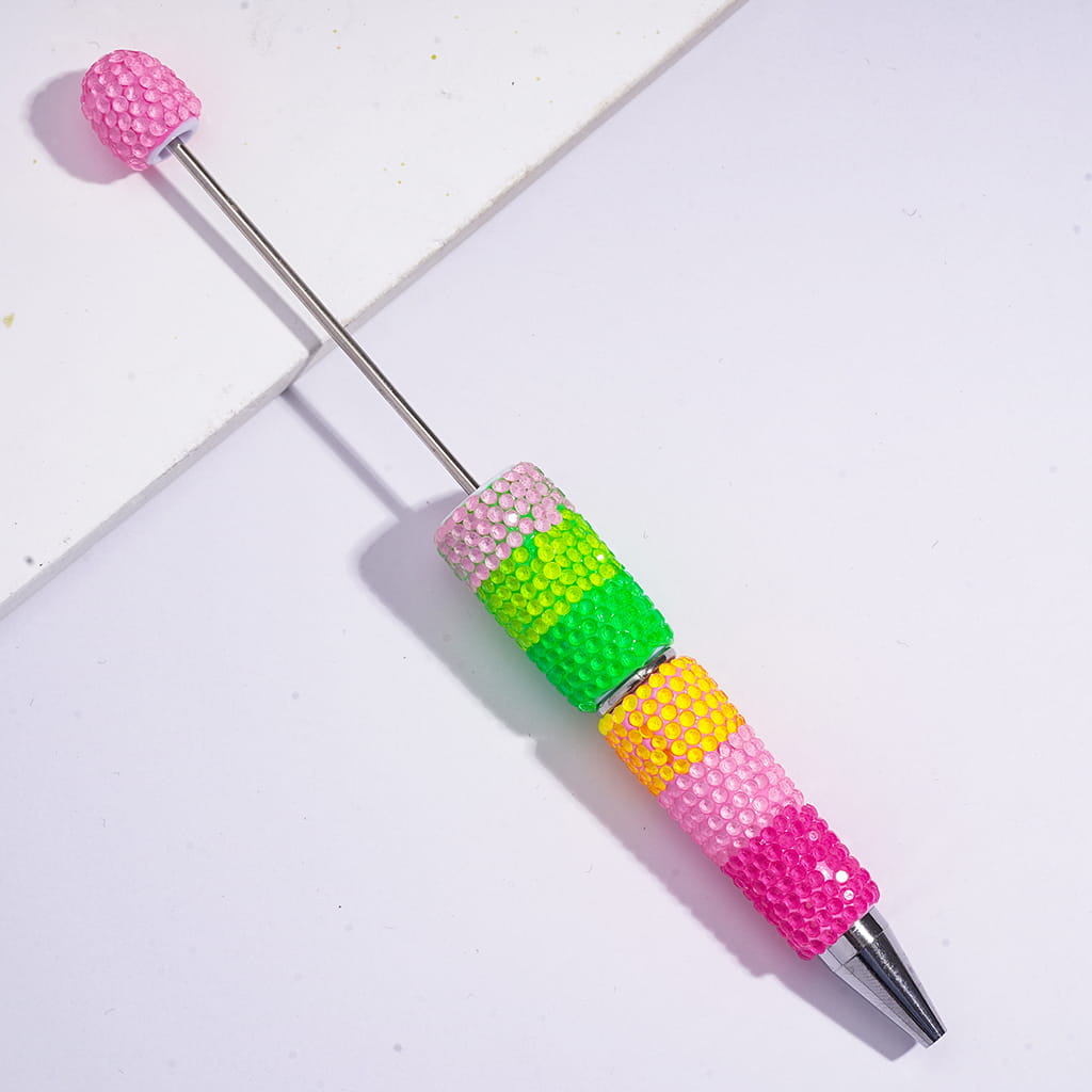 Beadable Clay Pens with Shiny Rainbow Stripes Rhinestones in Neon Colors Covered the Entire Pens
