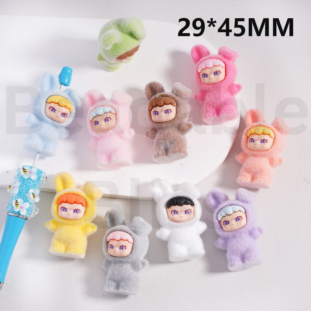 Acrylic Beads Pen Topper Pendants Jewelry Accessories Cute Flocked Fluffy Dor with Bunny Costume Pop Mar, 29*45MM