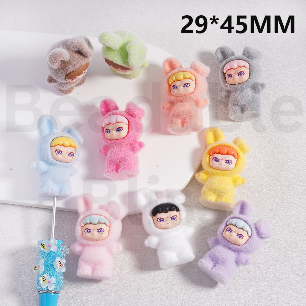 Acrylic Beads Pen Topper Pendants Jewelry Accessories Cute Flocked Fluffy Dor with Bunny Costume Pop Mar, 29*45MM