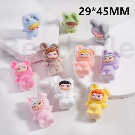 Acrylic Beads Pen Topper Pendants Jewelry Accessories Cute Flocked Fluffy Dor with Bunny Costume Pop Mar, 29*45MM