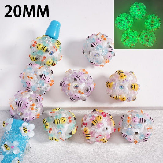 Clay Beads Luminous Mini Cute Bee with AB Rhinestones, 20MM, Random Mix