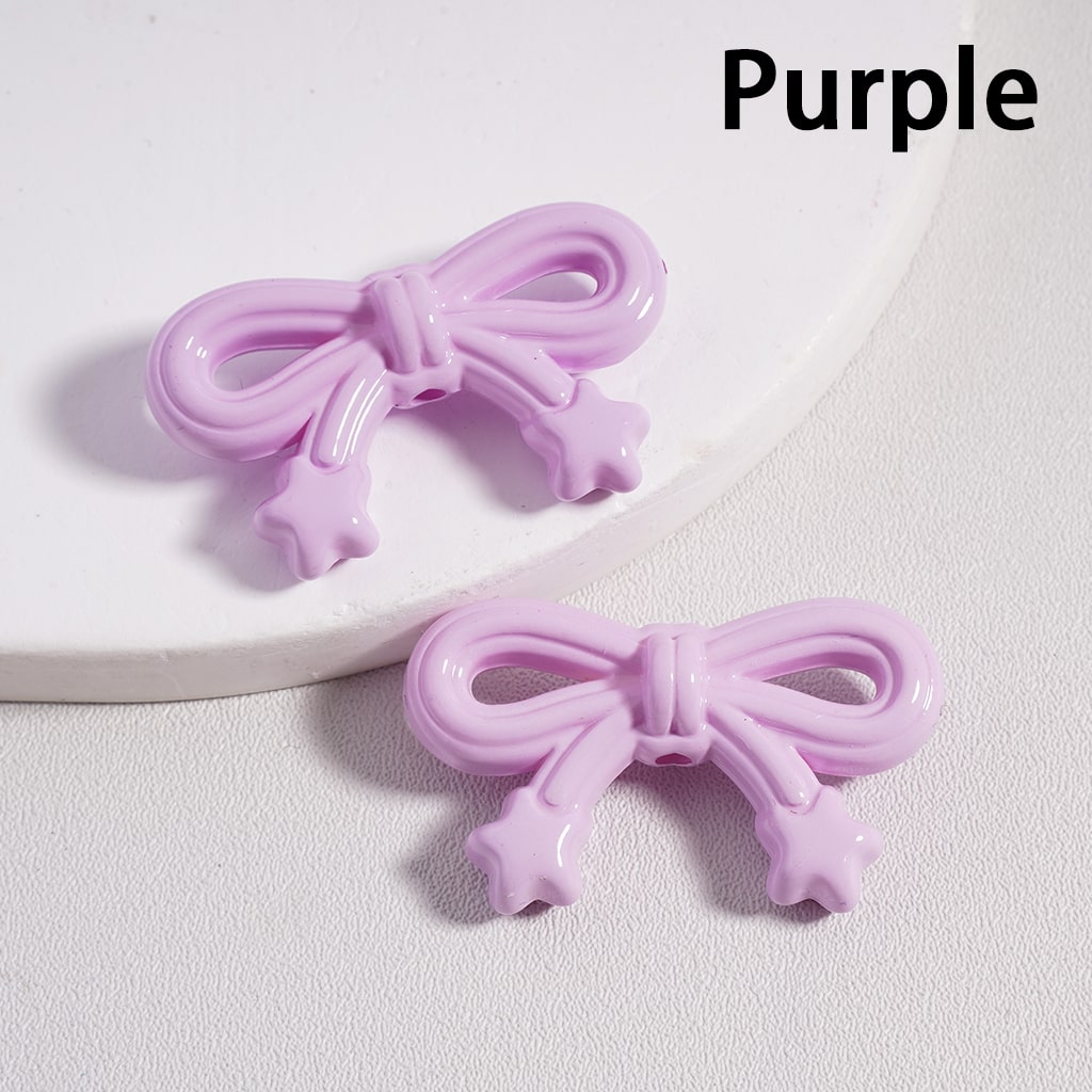 Acrylic Beads Cute Bowknot with Mini Star in Solid Color, 19*33MM (Single Color is available for 200pcs(Whole Bag)Only)