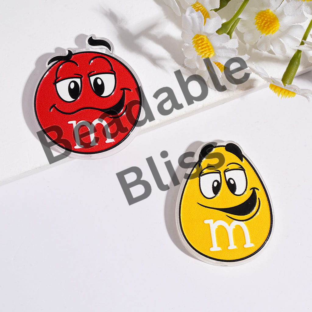 Acrylic Beads with Candy Chip Style in Various Face Expressions Designs, Random Mix Multi-Color