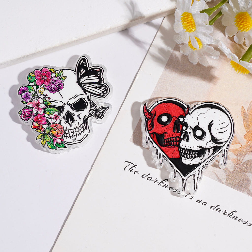 Acrylic Beads with Skull Flower Butterfly Heart Halloween Theme, Random Mix