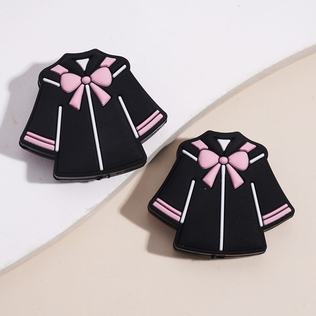 Silicone Focal Beads Graduation Cap w White Text "lass of GRAD" & Academic Dress w Pink Bowtie, Graduation Season Theme