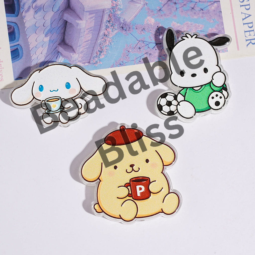 Acrylic Beads with Adorable Character and Dog Series, Random Mix