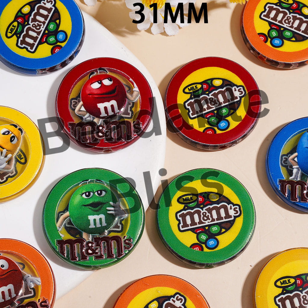 Candy Chip Style in Various Face Expressions Designs Series Acrylic Beads, 31MM Random Mix Multi-Color Flat Round Shape