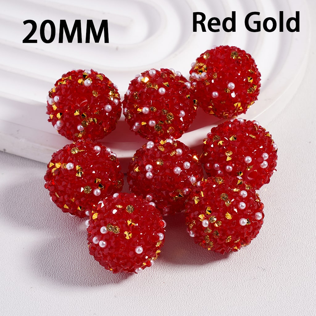 Sugar Acrylic Beads Christmas Series Red Green Cone Shape Rhinestones White Pearls, 20MM