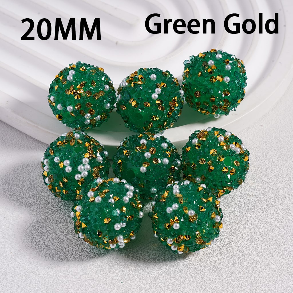 Sugar Acrylic Beads Christmas Series Red Green Cone Shape Rhinestones White Pearls, 20MM
