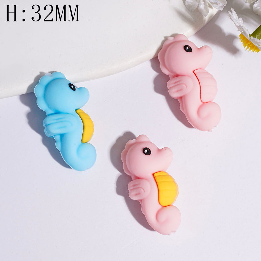 3D Logy Sea Horse with Wings Silicone Focal Beads, Multi-Color