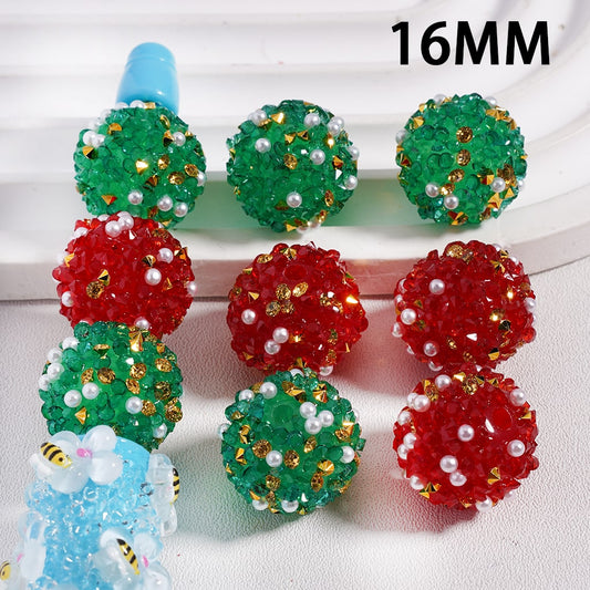 Sugar Beads Christmas Series Cone Shape Rhinestones White Pearls, Red & Green, 16MM