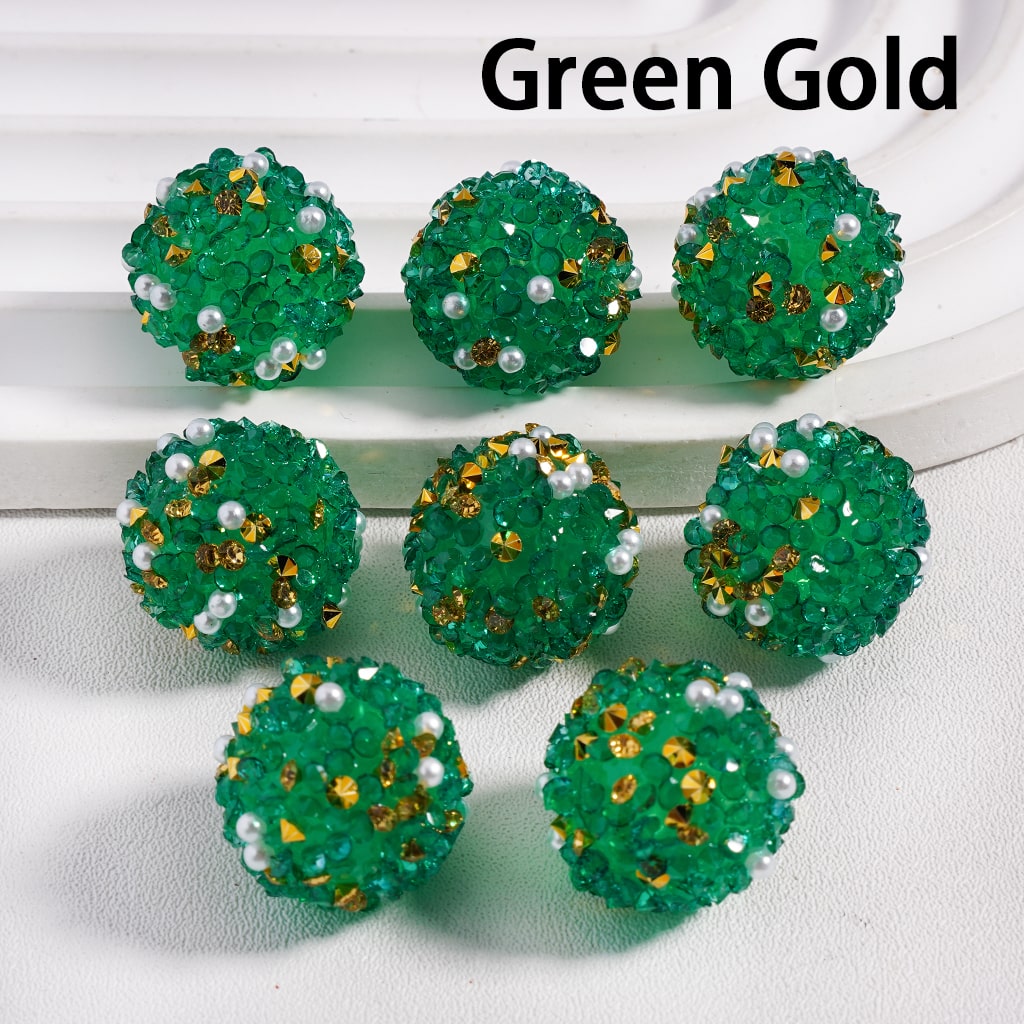 Sugar Beads Christmas Series Cone Shape Rhinestones White Pearls, Red & Green, 16MM