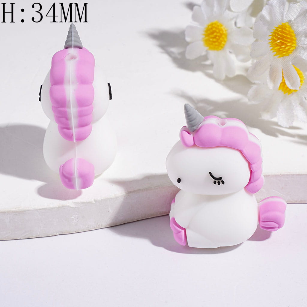 3D Silicone Focal Beads Sleeping Unicorn, Height 34MM Multi-Color