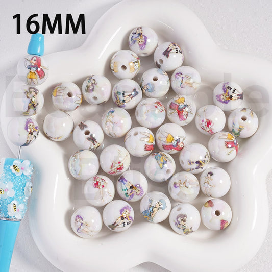 Acrylic Beads UV Coating Girl Group K-po Hunt, White Color, 16MM, Random Mix