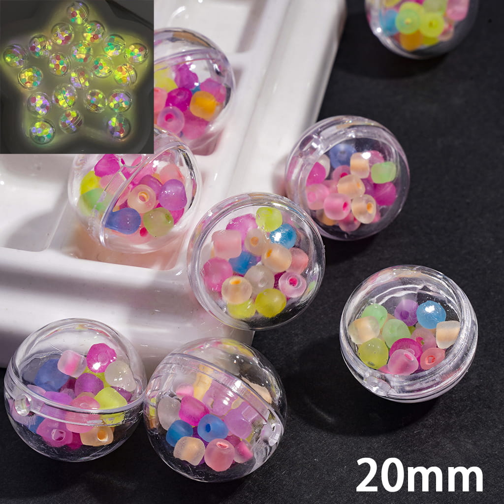 Handmade Clear Hollow Round Shaker Acrylic Beads with Luminous Colorful Beads Embedded Inside, 20MM
