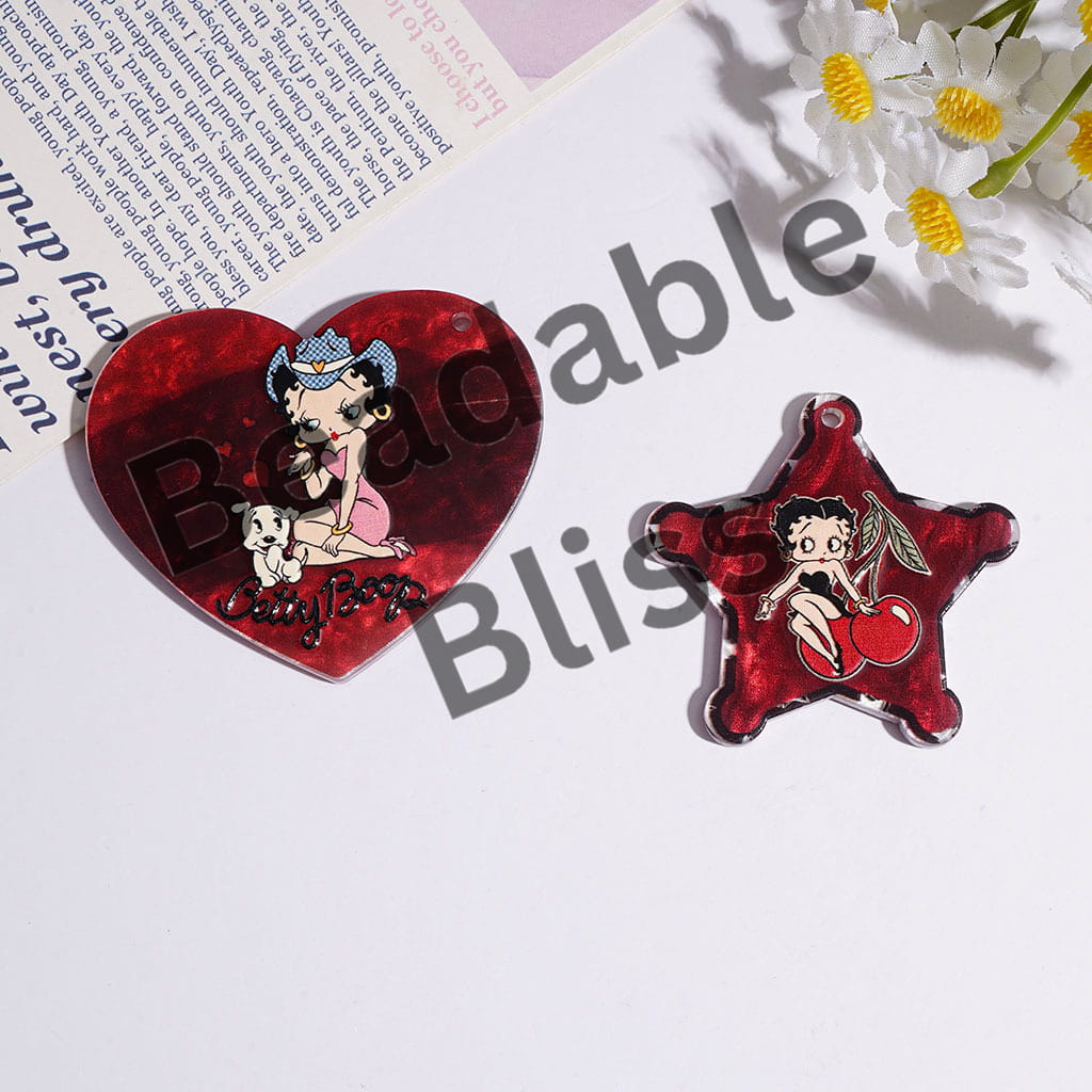 Acrylic Pendants with Old Girl Character Series in Dark Red, Random Mix