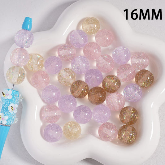 Acrylic Beads Colorful Shiny Flakes Inside, Translucent Color, 16MM, Random Mix