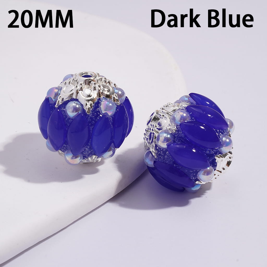 Handmade Acrylic Beads w Silver Alloy Six Pointed Flower on Both Base Sides, w Salix Leaf Rhinestones and Half-Shell Pearls, Candy Colors, 20MM