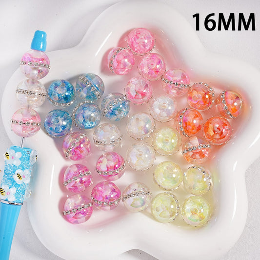 Acrylic Beads UV Coating Mini Colorful Flakes Inside Clear Rhinestones Chains, Clear, 16MM (Single Color is available for 100pcs(Whole Bag) Only)
