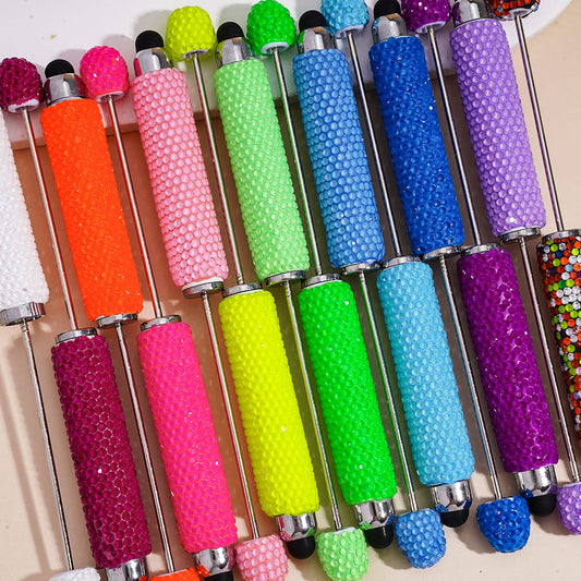 DIY Beadable Clay Stylus Pens with Rhinestones Covered the Entire Pens, Touch-Sensitive Pens for Smart Devices, Fluorescent Colors