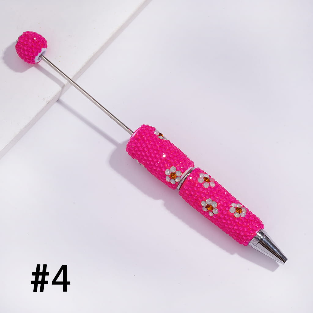 Beadable Clay Pens with White & Gold Flowers Shiny Rhinestones Covered the Entire Pen, Fluorescence Colors