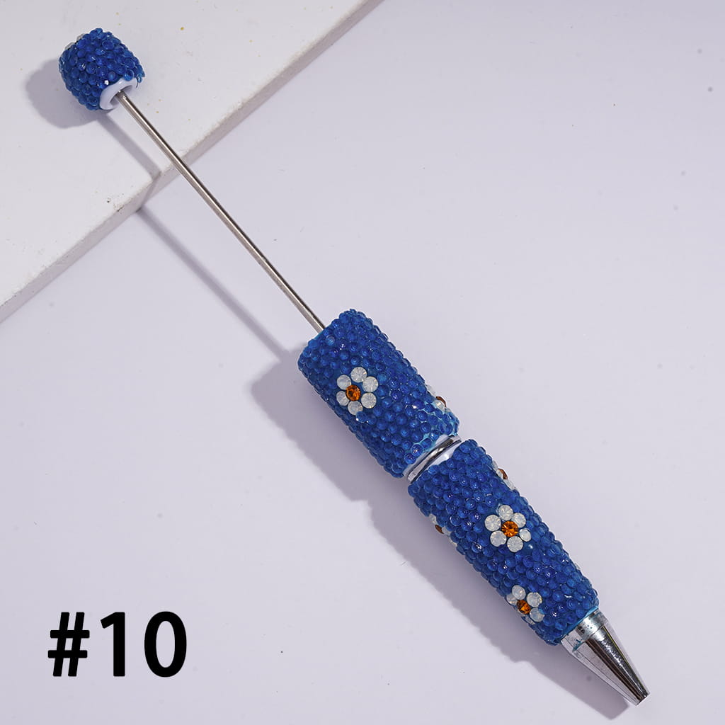 Beadable Clay Pens with White & Gold Flowers Shiny Rhinestones Covered the Entire Pen, Fluorescence Colors