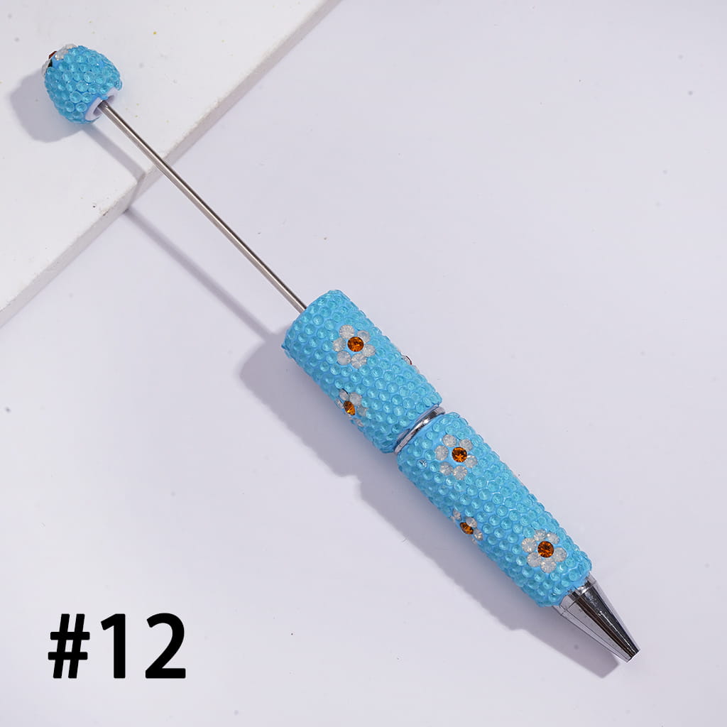 Beadable Clay Pens with White & Gold Flowers Shiny Rhinestones Covered the Entire Pen, Fluorescence Colors