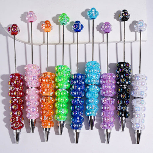 Beadable Pens with UV Coating Half-Shell Pearls and Small White Pearls, Multi-Color (No Rose Red Pen in Random Mix)