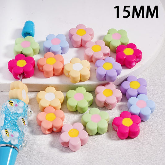 Acrylic Beads Mini Cute Five-Petal Flower, Solid Color, 15MM, Random Mix