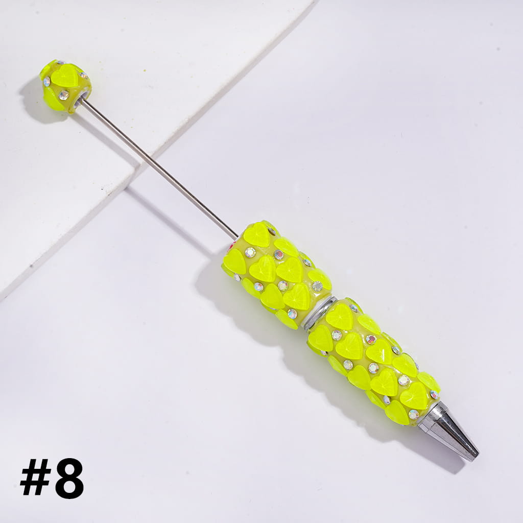 Beadable Clay Pens with Bling Bling Faceted Hearts and AB Rhinestones, Fluorescence Color