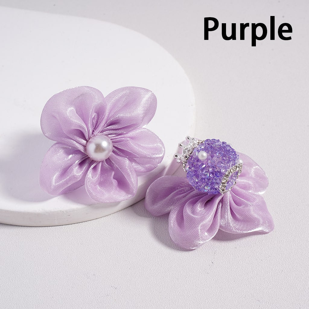 Sugar Acrylic Beads with Mini Silver Alloy Crown White Pearls Clear Rhinestones Chains Large Fabric Flowers