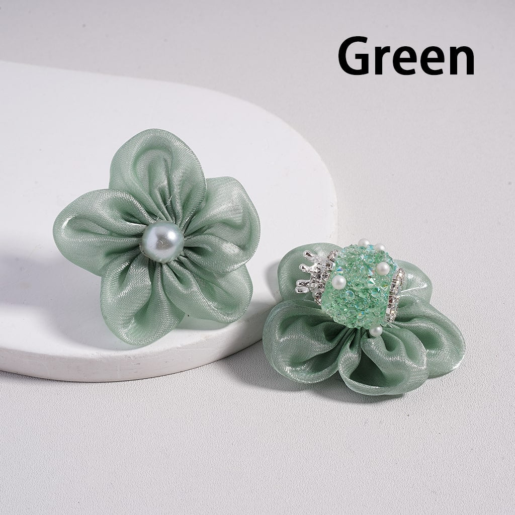 Sugar Acrylic Beads with Mini Silver Alloy Crown White Pearls Clear Rhinestones Chains Large Fabric Flowers