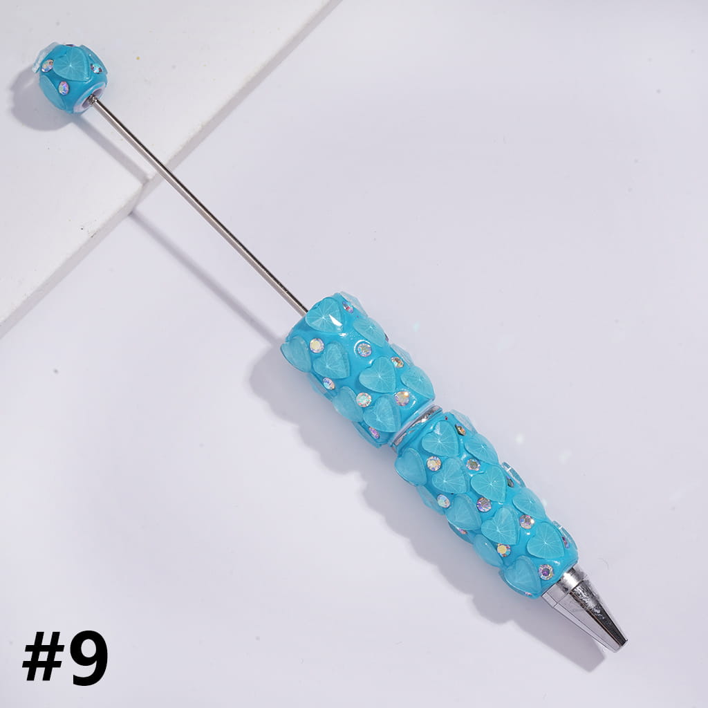 Beadable Clay Pens with Bling Bling Faceted Hearts and AB Rhinestones, Fluorescence Color