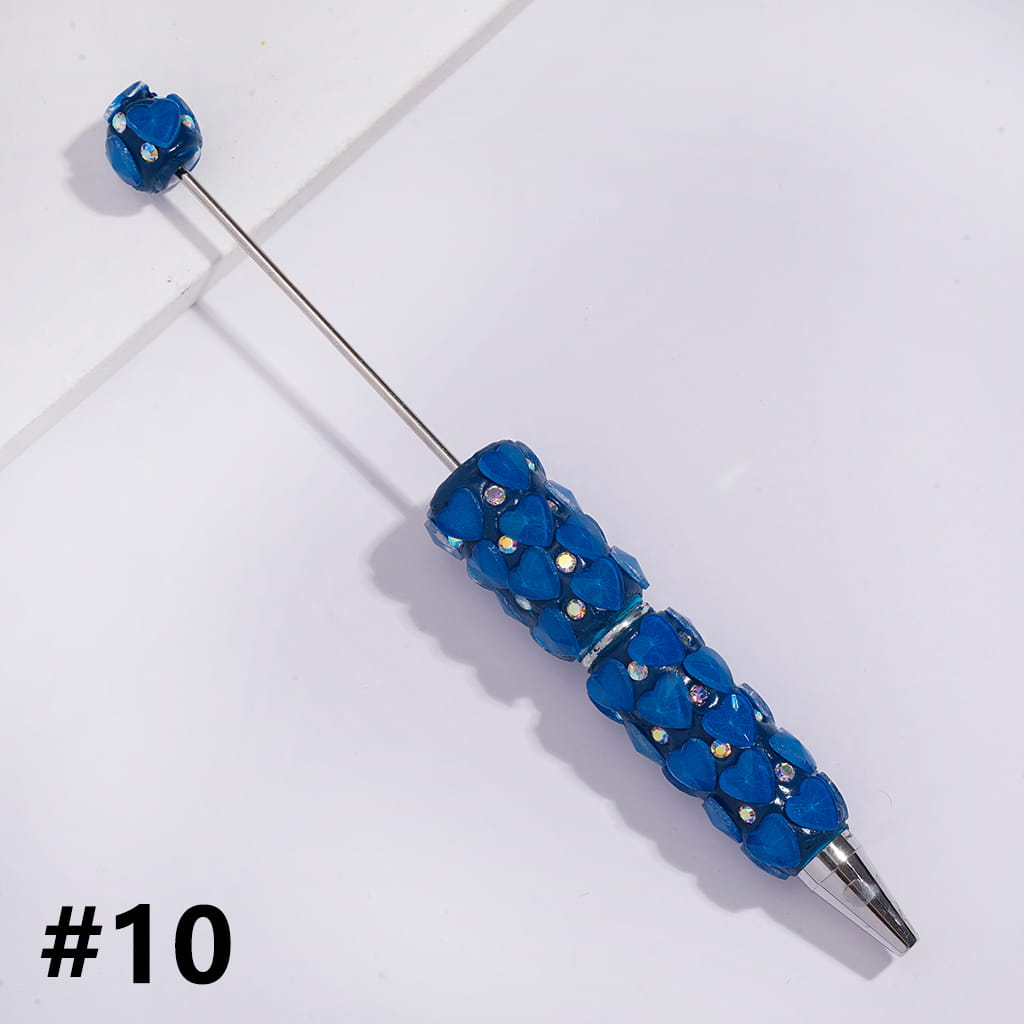 Beadable Clay Pens with Bling Bling Faceted Hearts and AB Rhinestones, Fluorescence Color