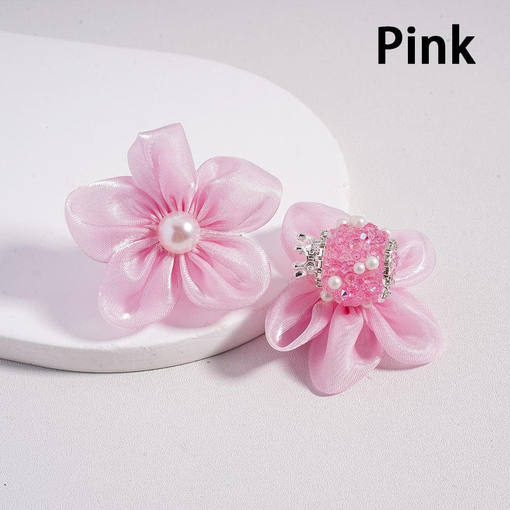 Sugar Acrylic Beads with Mini Silver Alloy Crown White Pearls Clear Rhinestones Chains Large Fabric Flowers