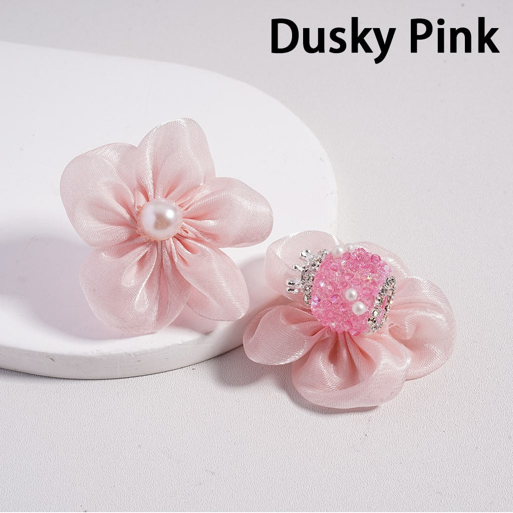 Sugar Acrylic Beads with Mini Silver Alloy Crown White Pearls Clear Rhinestones Chains Large Fabric Flowers