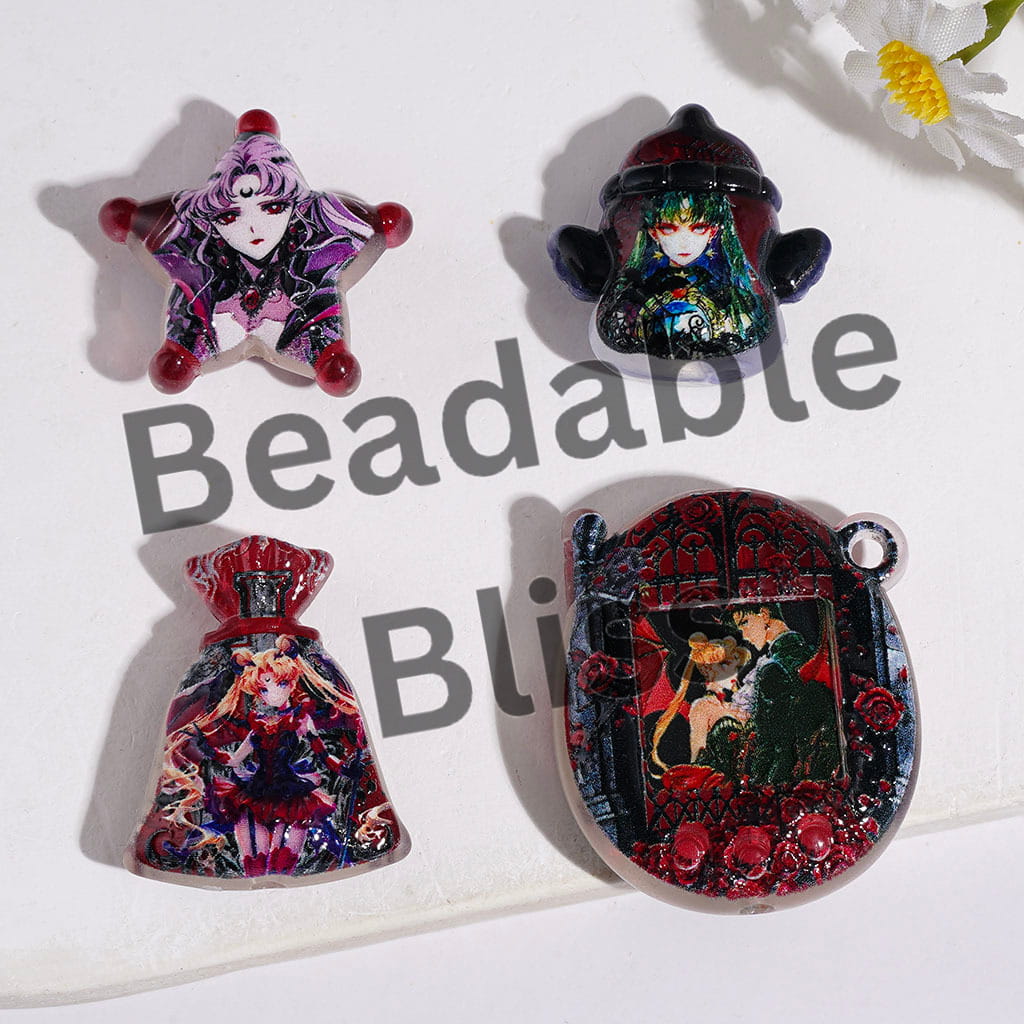 Magical Girl and Boy Guardian Character Series in Dark Red Acrylic Beads and Pendants, Random Mix