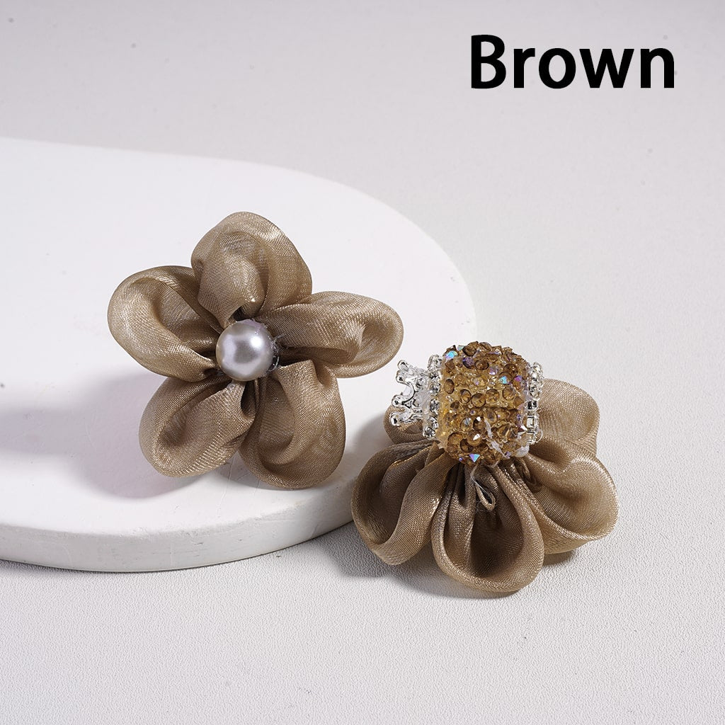 Sugar Acrylic Beads with Mini Silver Alloy Crown White Pearls Clear Rhinestones Chains Large Fabric Flowers