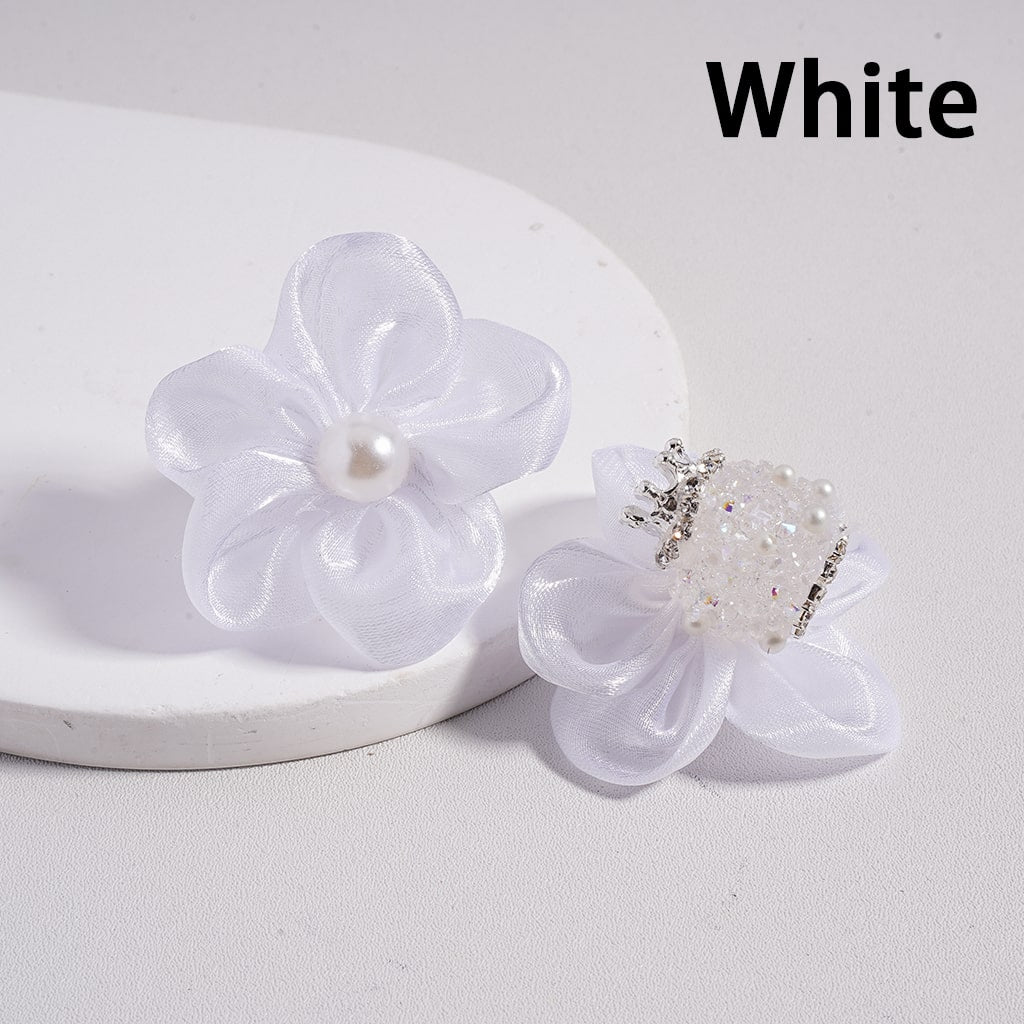 Sugar Acrylic Beads with Mini Silver Alloy Crown White Pearls Clear Rhinestones Chains Large Fabric Flowers