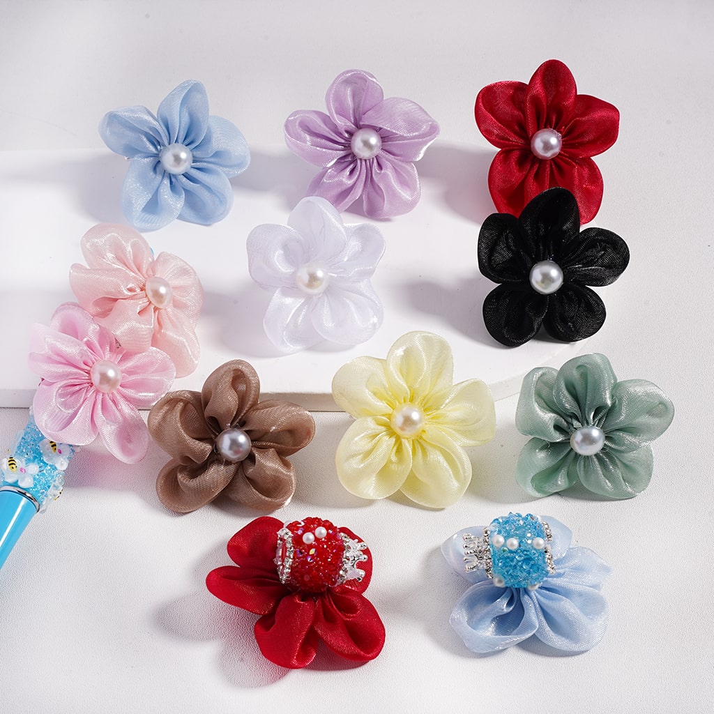 Sugar Acrylic Beads with Mini Silver Alloy Crown White Pearls Clear Rhinestones Chains Large Fabric Flowers